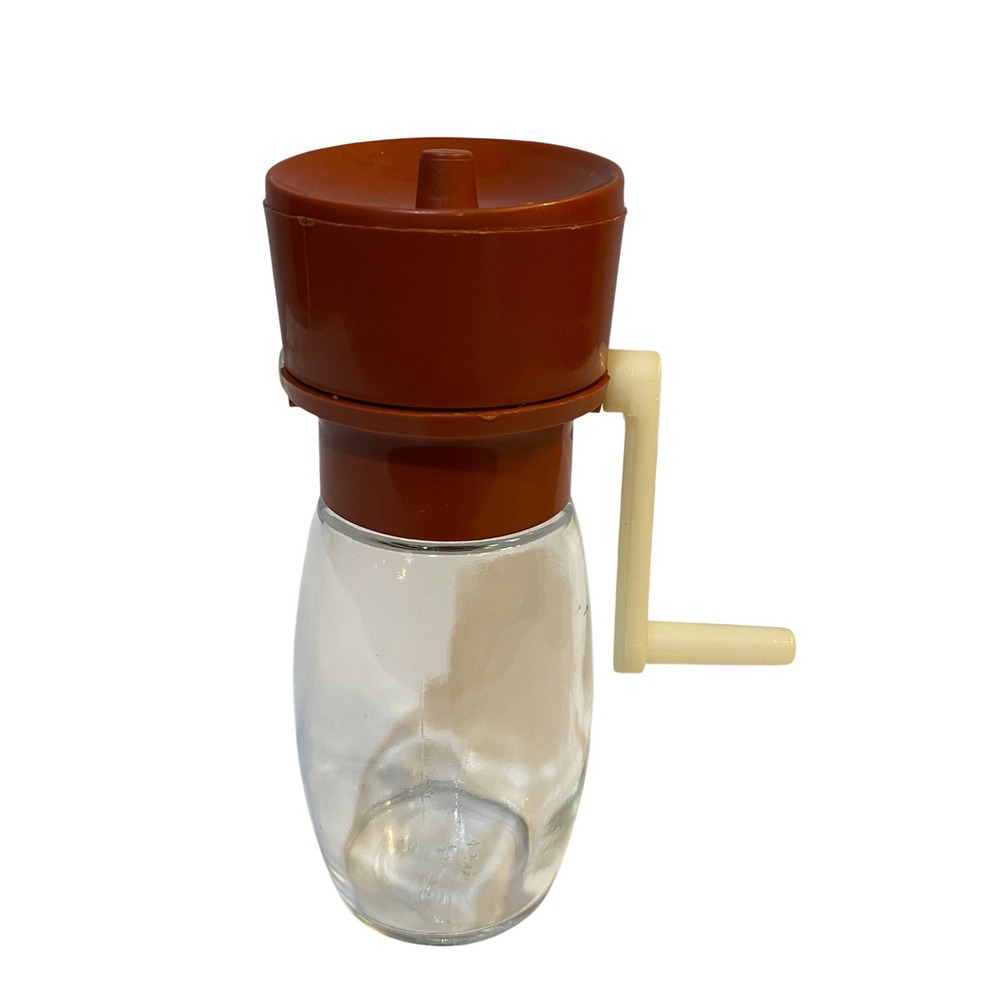 Vintage Gemco Nut Chopper Hand Crank Manual Grinder Glass Jar Brown Top USA Made